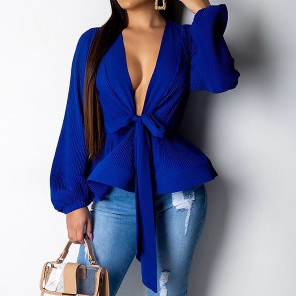 Elegant Lantern Sleeve V-neck Blouse